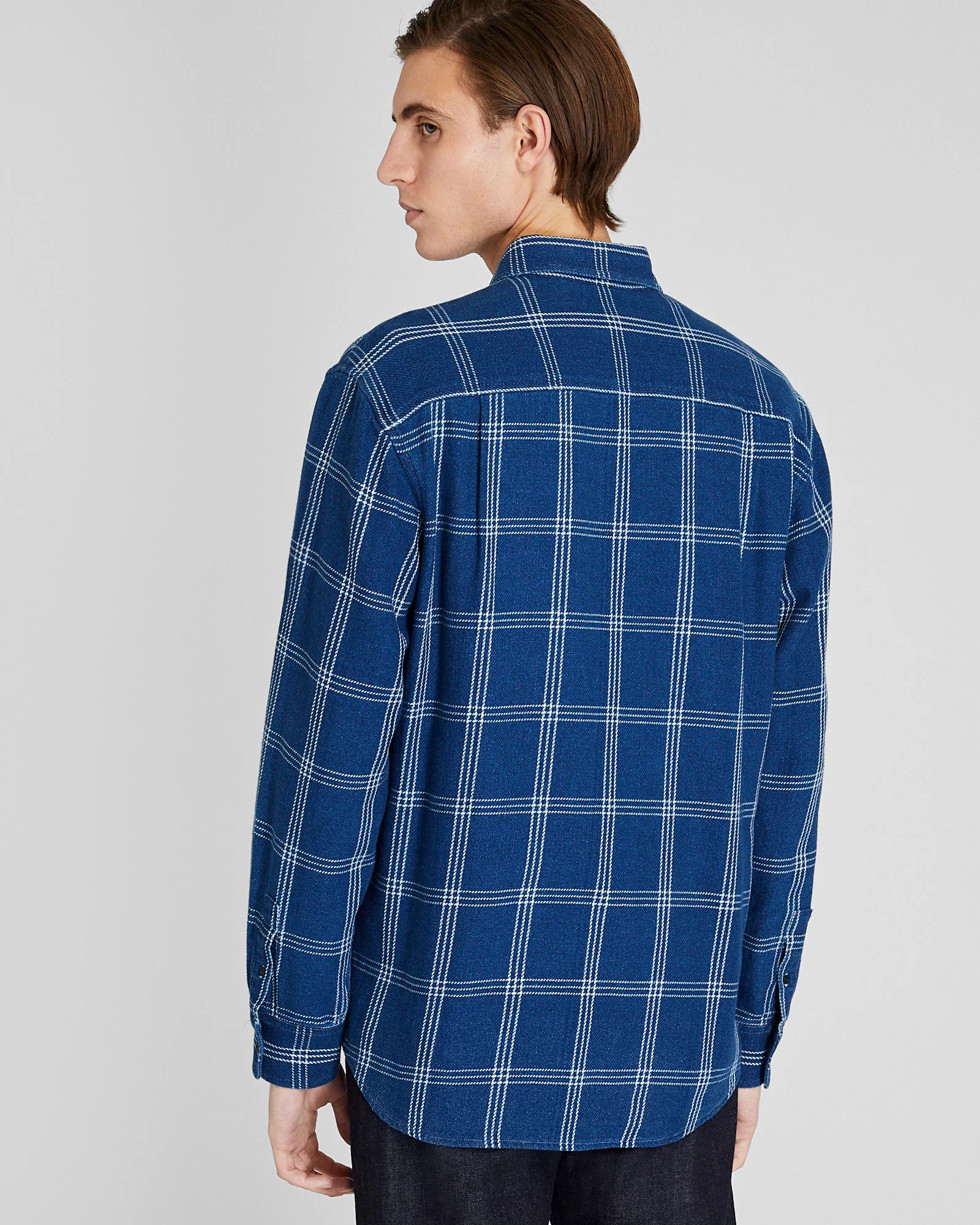 Long-Sleeve Relaxed Indigo Twill Shirt Jacket - Image 3