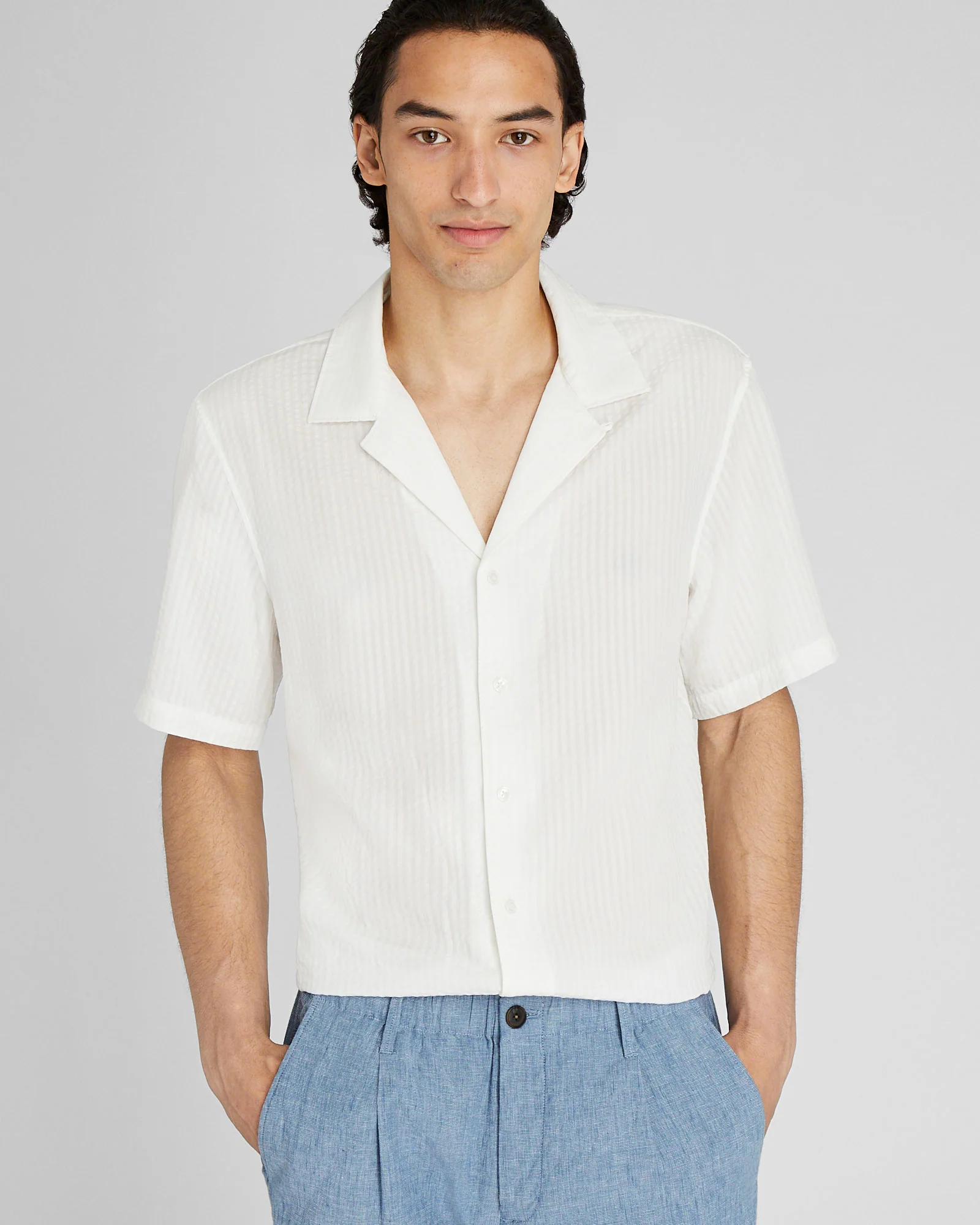 Short Sleeve Camp Collar Seersucker Shirt - Image 6